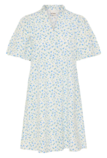 ICHI Qwin 100% Cotton Dress in Cloud Dancer/Blue Floral