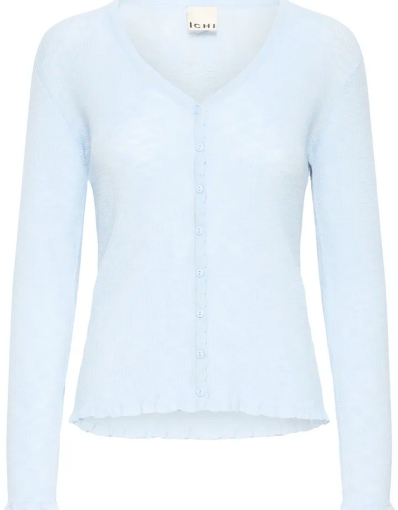 ICHI Bifance Cardigan with Scallop Detail in Skyway Blue