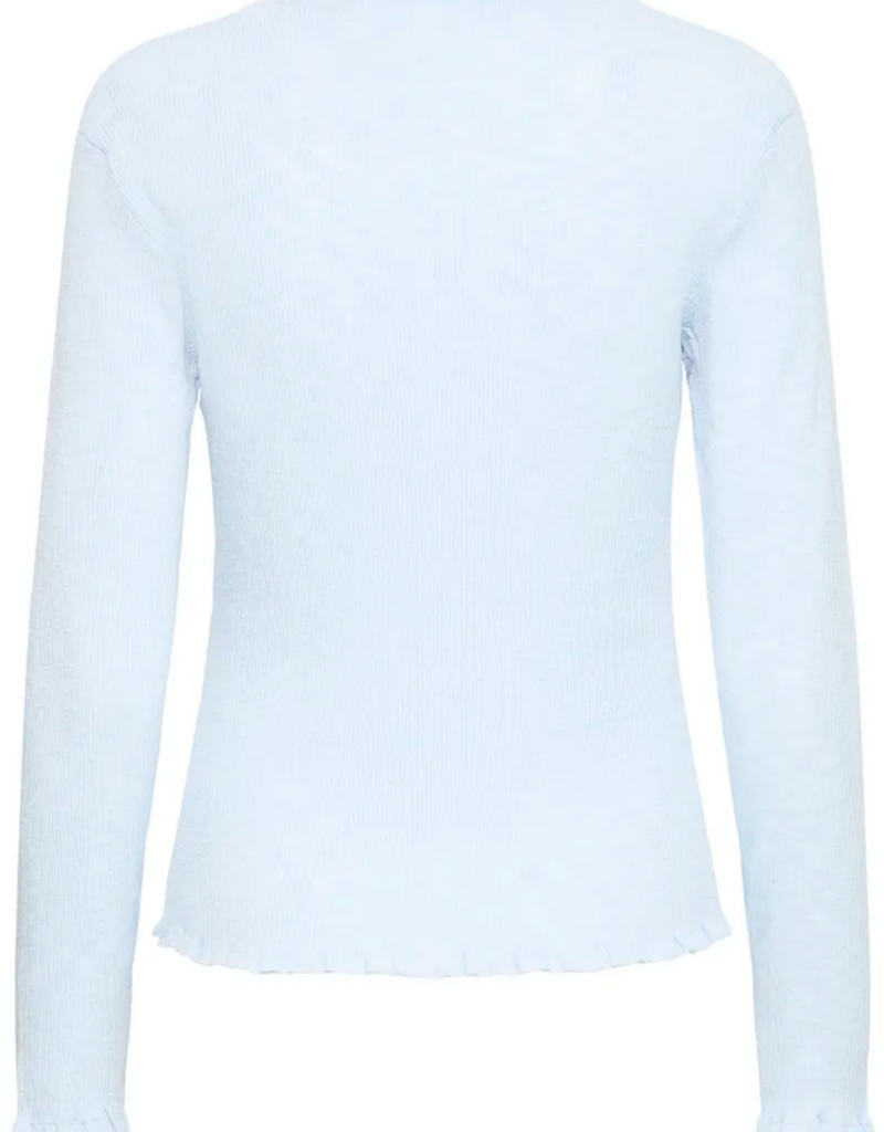 ICHI Bifance Cardigan with Scallop Detail in Skyway Blue