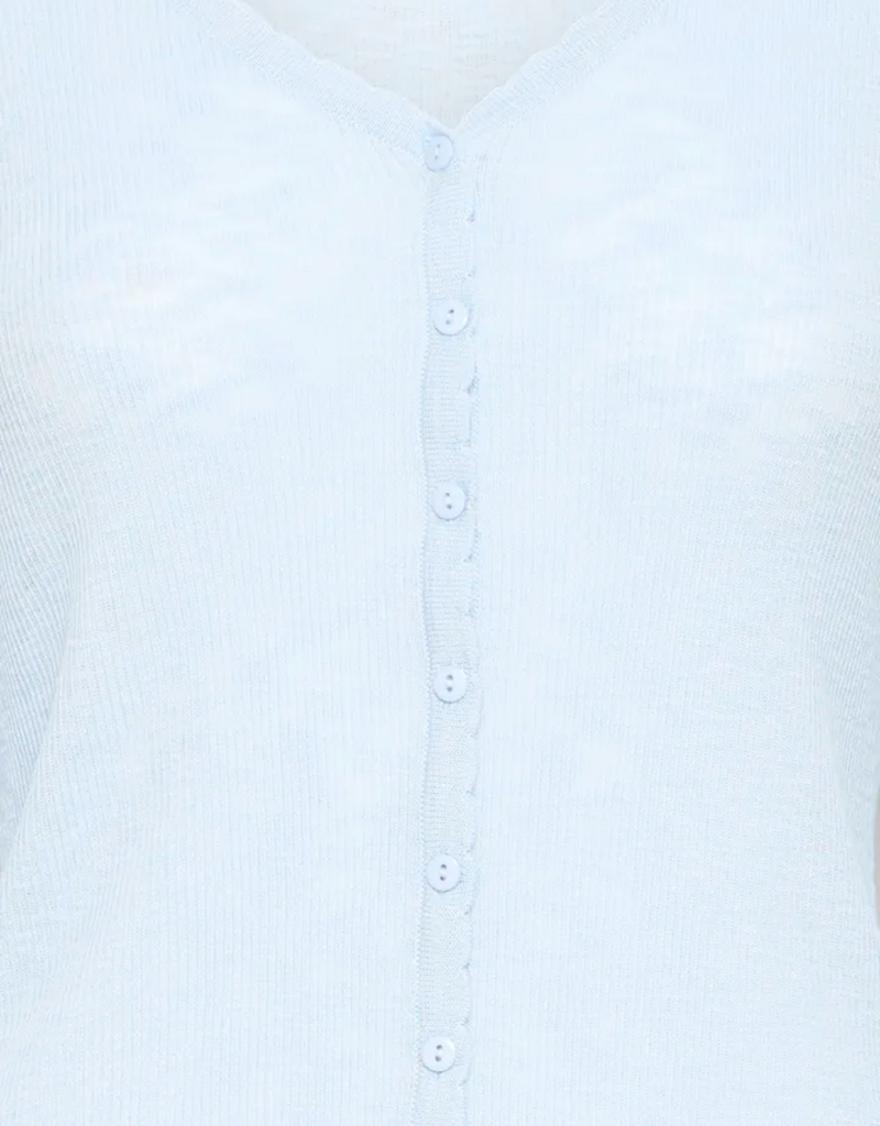 ICHI Bifance Cardigan with Scallop Detail in Skyway Blue