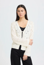 ICHI Laluha Tie Cardigan With Pointelle Detail in Birch