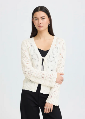 ICHI Laluha Tie Cardigan With Pointelle Detail