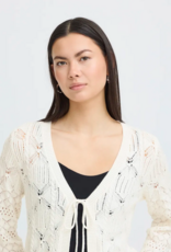 ICHI Laluha Tie Cardigan With Pointelle Detail in Birch