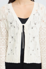 ICHI Laluha Tie Cardigan With Pointelle Detail in Birch