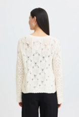 ICHI Laluha Tie Cardigan With Pointelle Detail in Birch