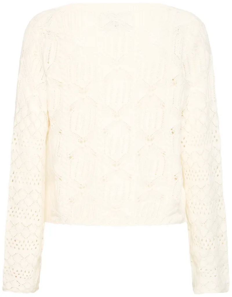 ICHI Laluha Tie Cardigan With Pointelle Detail in Birch