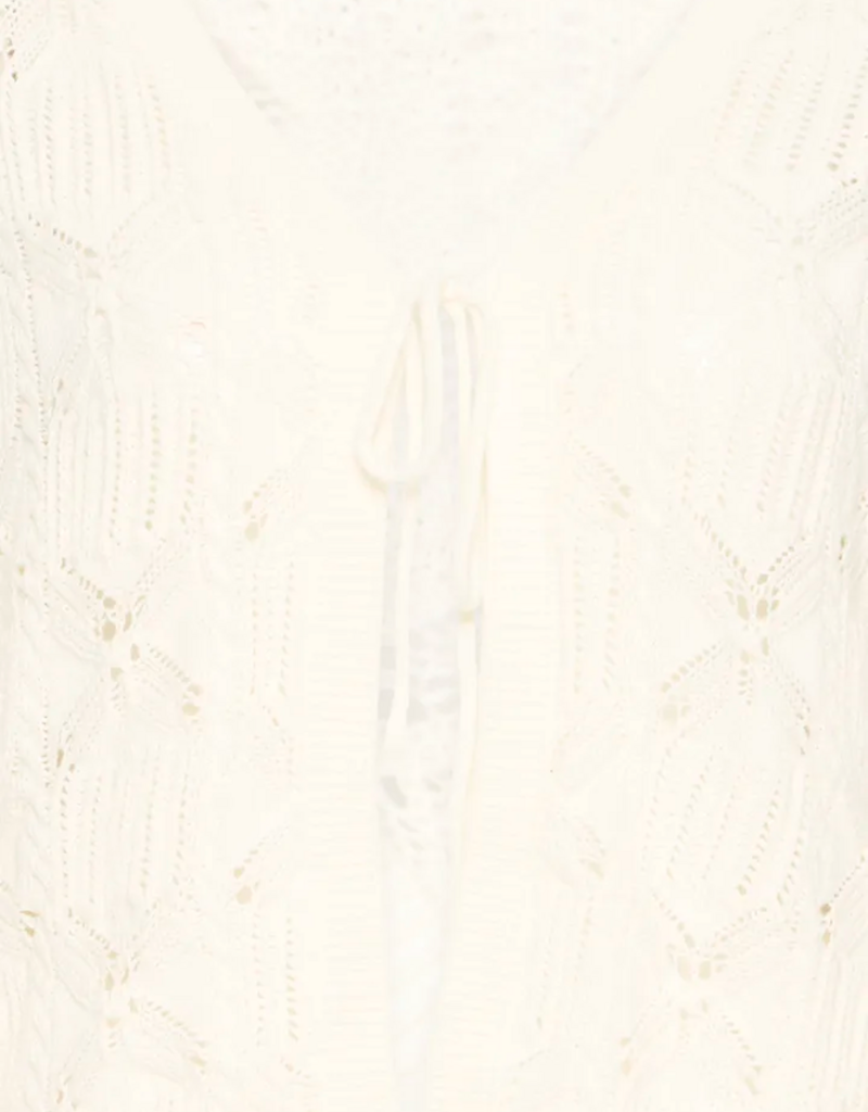 ICHI Laluha Tie Cardigan With Pointelle Detail in Birch