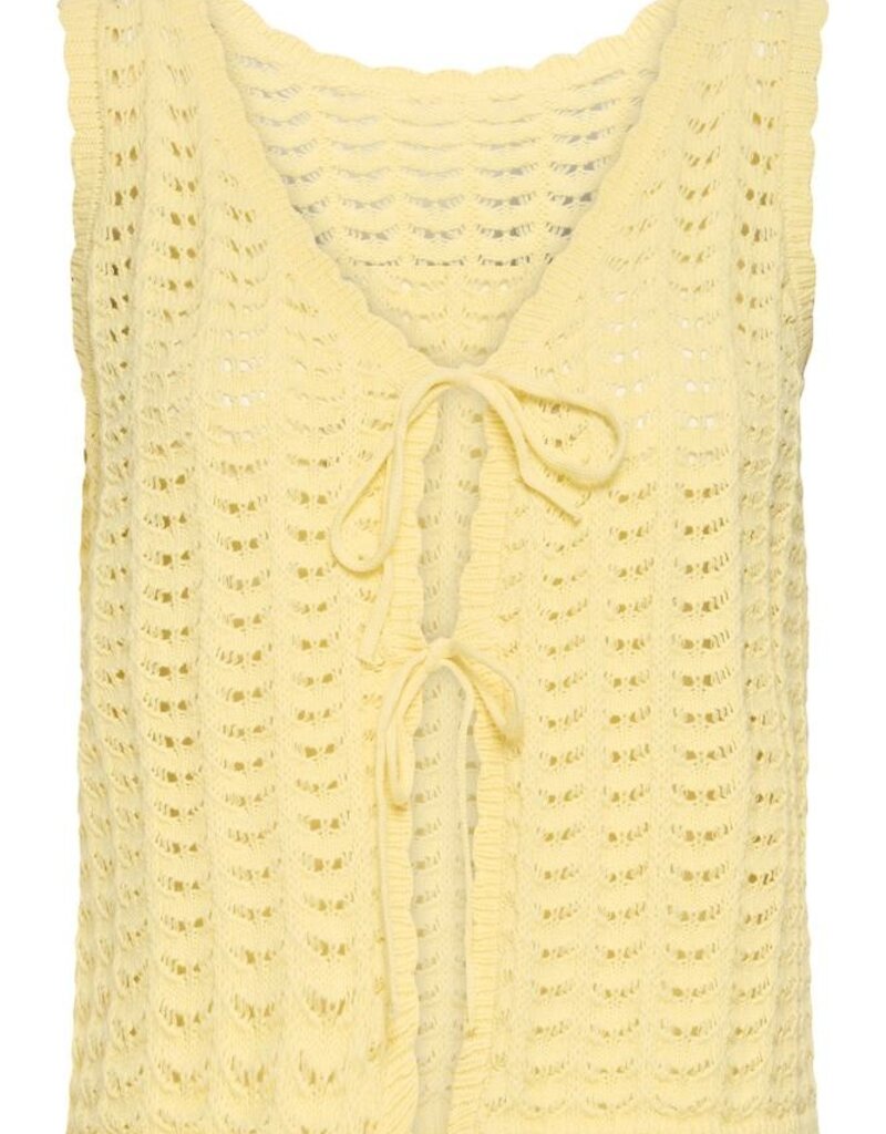 ICHI Dosia 100% Cotton Knit Tie Vest in Mellow Yellow