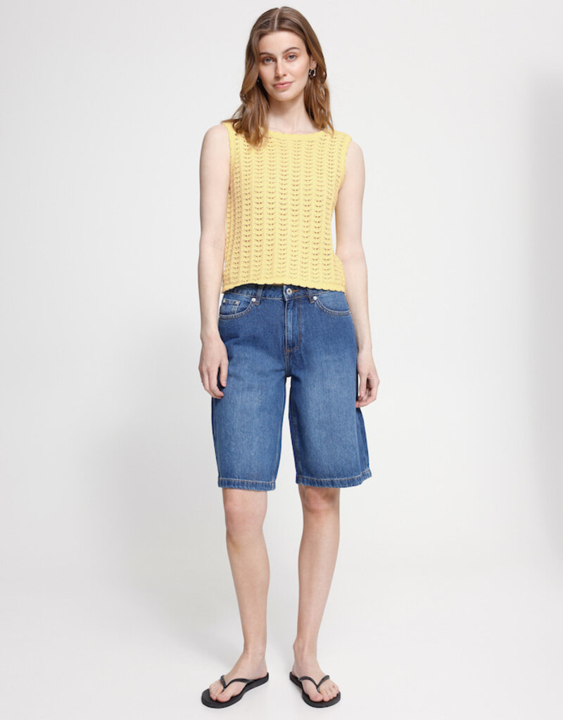 ICHI Dosia 100% Cotton Knit Tie Vest in Mellow Yellow