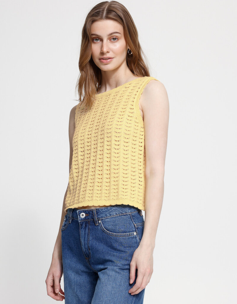 ICHI Dosia 100% Cotton Knit Tie Vest in Mellow Yellow