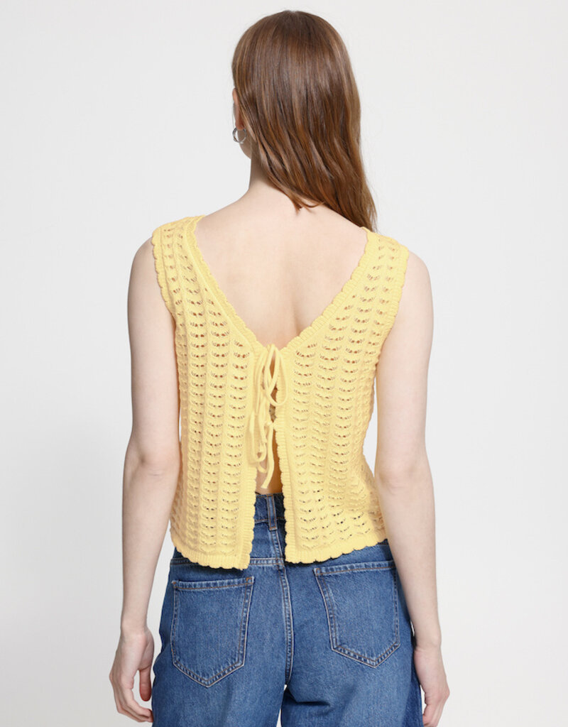 ICHI Dosia 100% Cotton Knit Tie Vest in Mellow Yellow