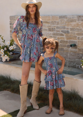 Saltwater Luxe Kids Raynbow Mini Dress in Dusty Blue Floral