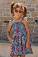 Saltwater Luxe Kids Raynbow Mini Dress in Dusty Blue Floral