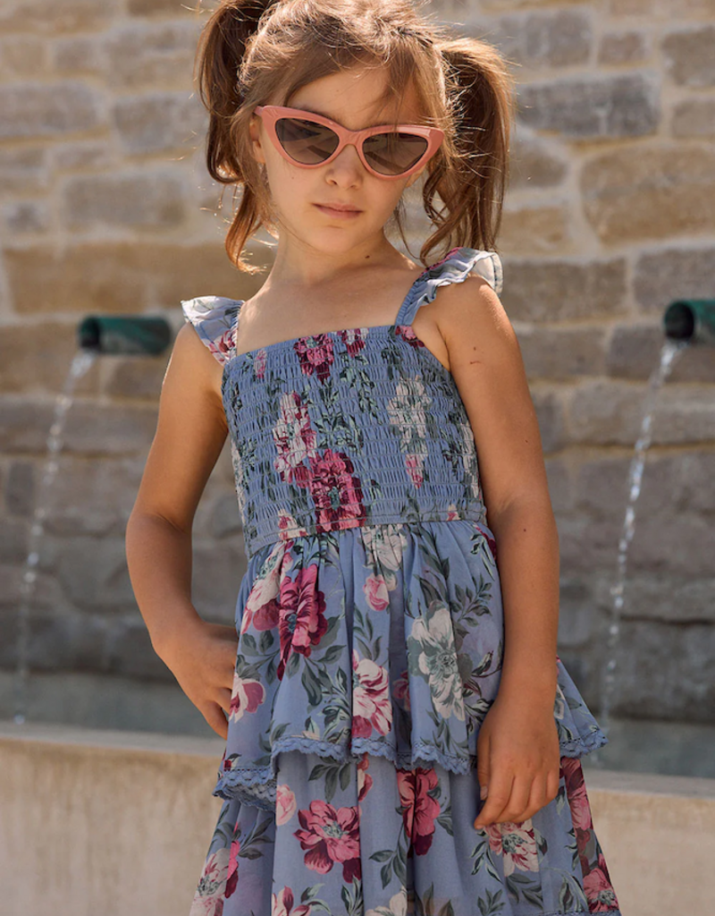Saltwater Luxe Kids Raynbow Mini Dress in Dusty Blue Floral