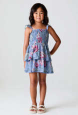 Saltwater Luxe Kids Raynbow Mini Dress in Dusty Blue Floral