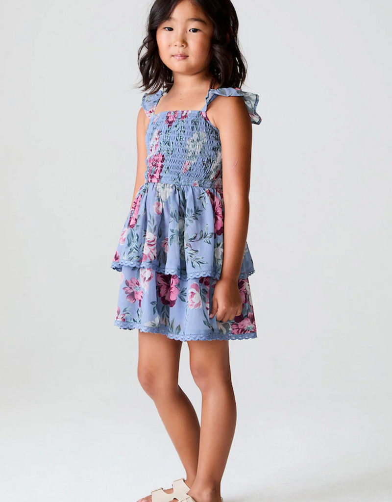 Saltwater Luxe Kids Raynbow Mini Dress in Dusty Blue Floral