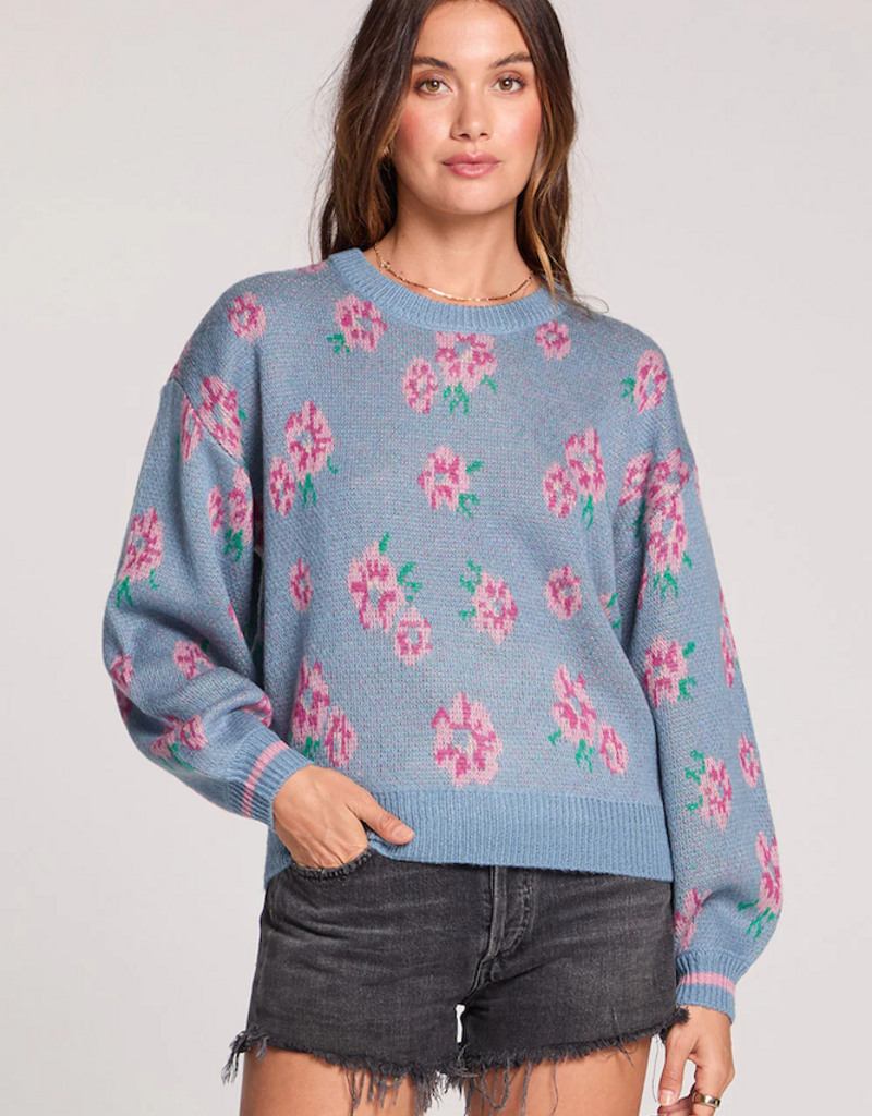 Saltwater Luxe Ronnie Sweater in Dusty Blue Floral