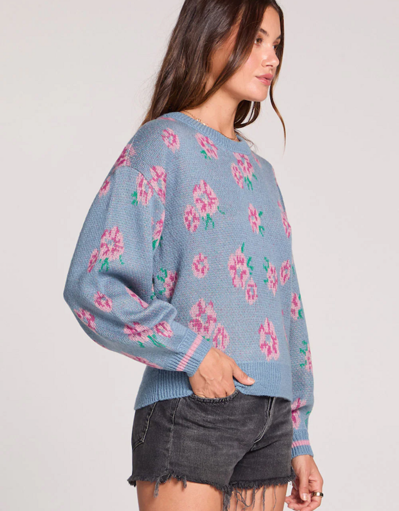 Saltwater Luxe Ronnie Sweater in Dusty Blue Floral