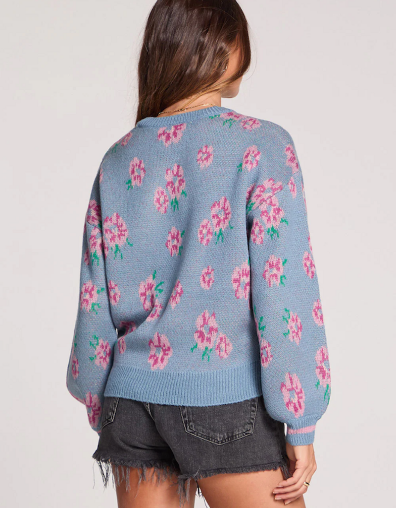 Saltwater Luxe Ronnie Sweater in Dusty Blue Floral
