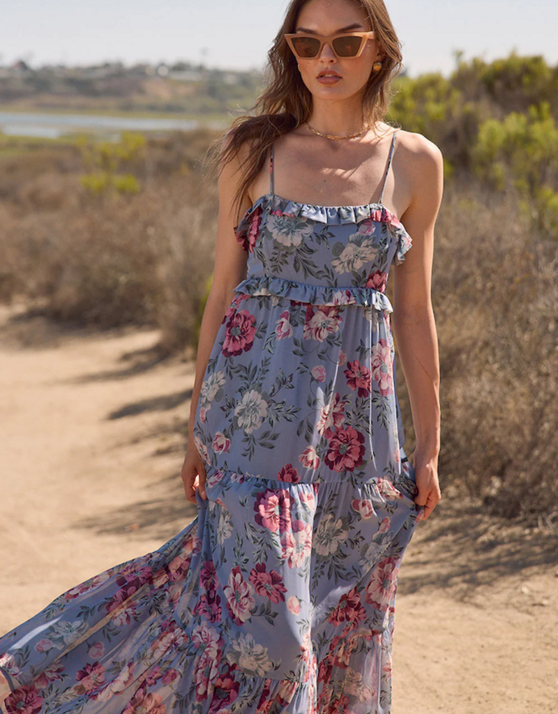 Saltwater Luxe Oaklee Maxi Dress in Dusty Blue Floral