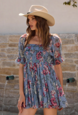 Saltwater Luxe Ventura Mini Dress in Dusty Blue Floral