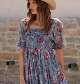Saltwater Luxe Ventura Mini Dress in Dusty Blue Floral