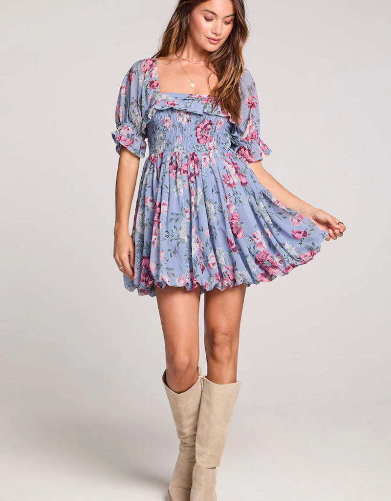 Saltwater Luxe Ventura Mini Dress in Dusty Blue Floral