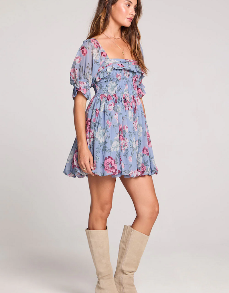 Saltwater Luxe Ventura Mini Dress in Dusty Blue Floral