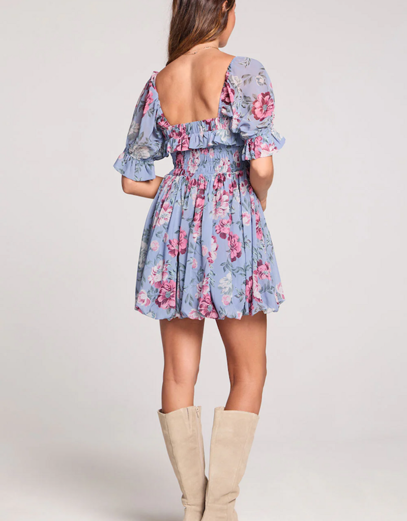 Saltwater Luxe Ventura Mini Dress in Dusty Blue Floral