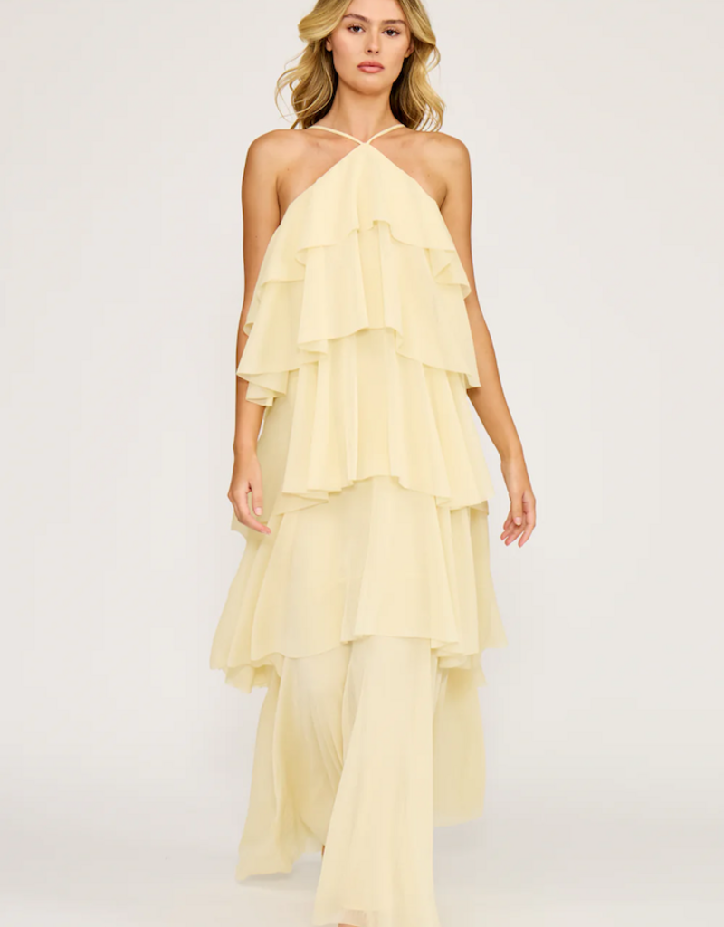 Lucy Paris Emery Ruffle Dress in Light Butter Yellow