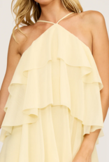 Lucy Paris Emery Ruffle Dress in Light Butter Yellow