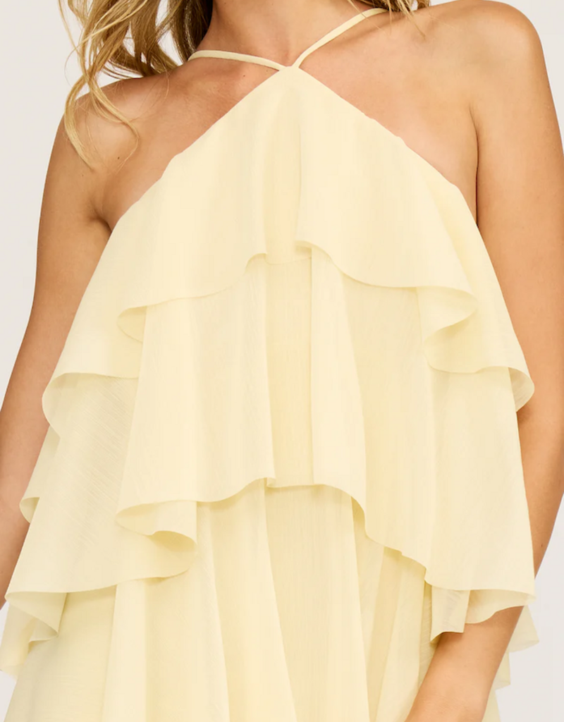 Lucy Paris Emery Ruffle Dress in Light Butter Yellow