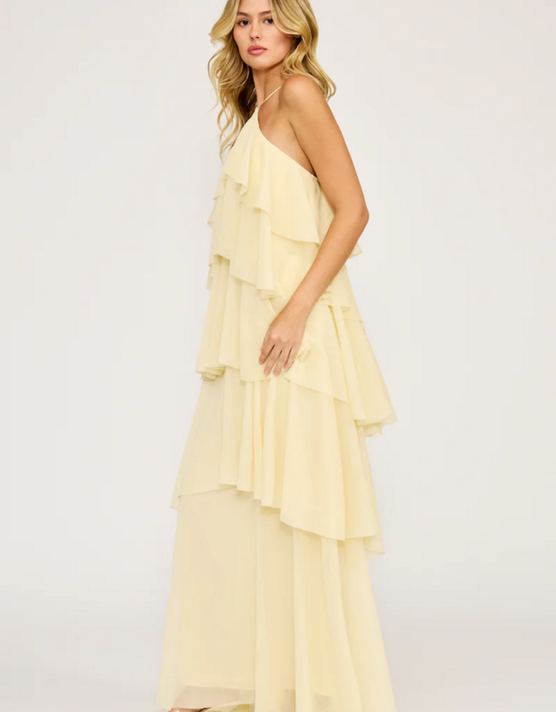 Lucy Paris Emery Ruffle Dress in Light Butter Yellow