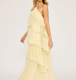 Lucy Paris Emery Ruffle Dress in Light Butter Yellow