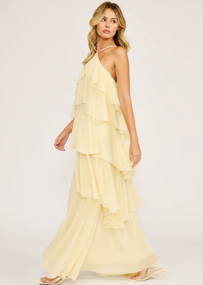 Lucy Paris Emery Ruffle Dress in Light Butter Yellow