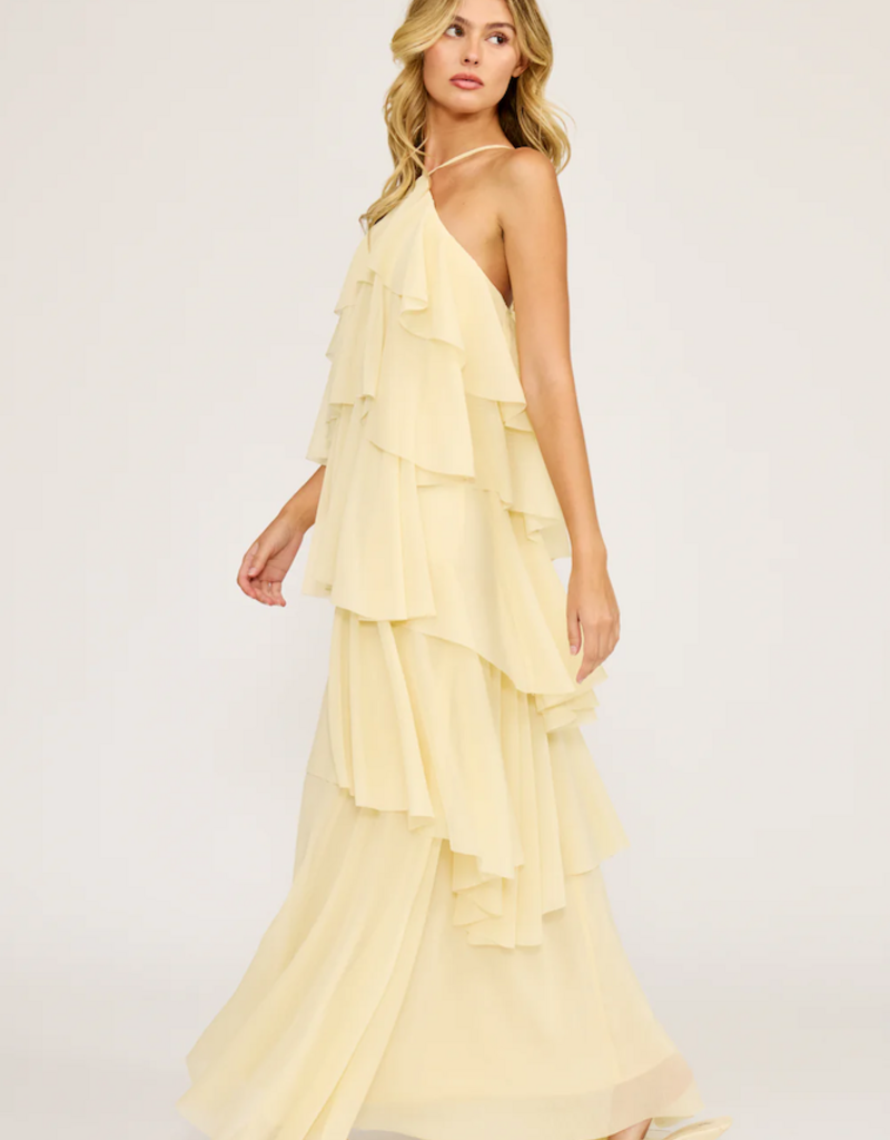 Lucy Paris Emery Ruffle Dress in Light Butter Yellow
