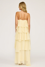 Lucy Paris Emery Ruffle Dress in Light Butter Yellow