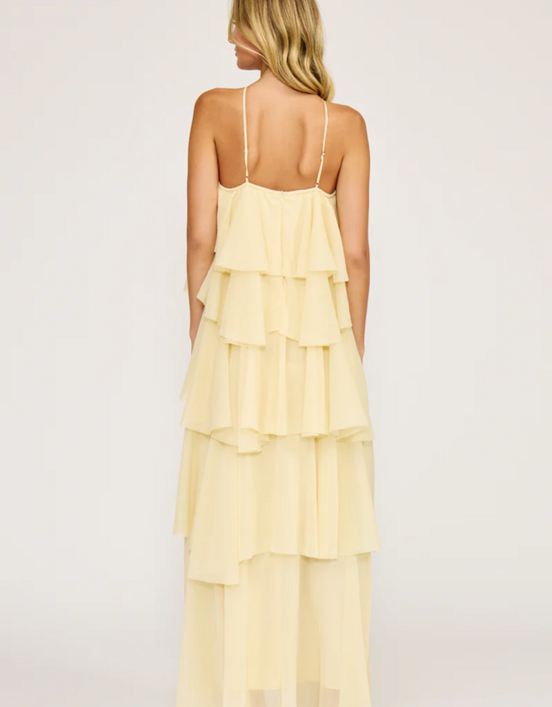 Lucy Paris Emery Ruffle Dress in Light Butter Yellow