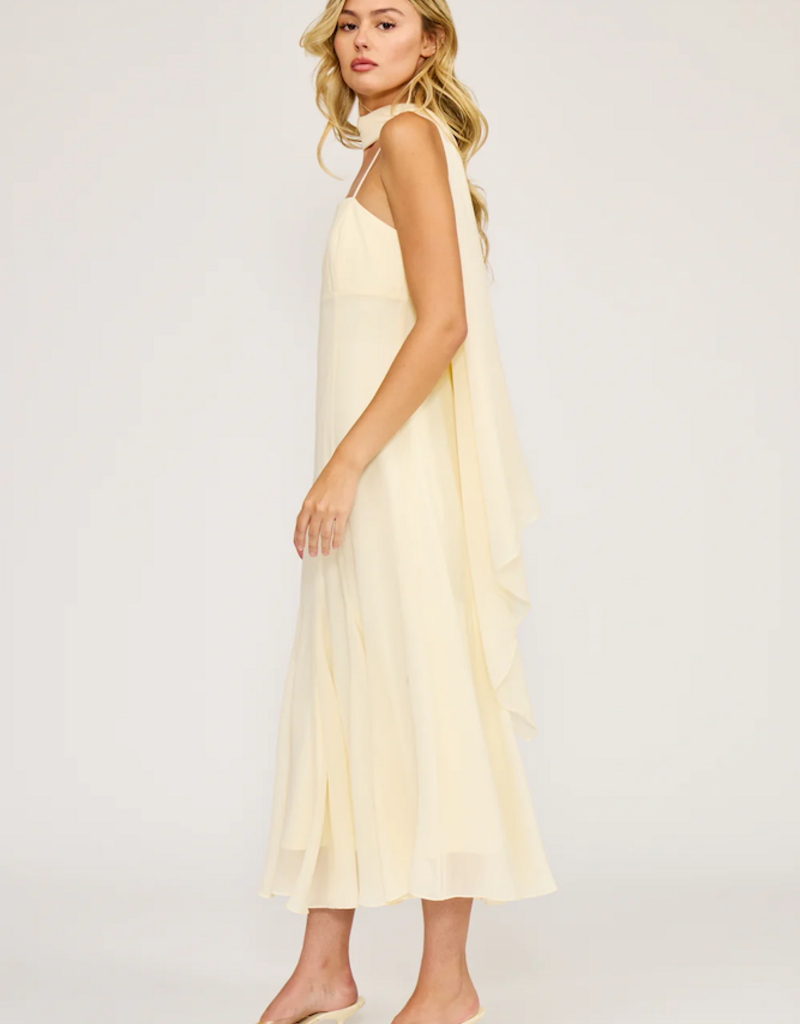 Lucy Paris Sable Scarf Dress in Light Butter Yellow