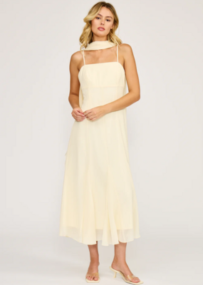 Lucy Paris Sable Scarf Dress in Light Butter Yellow