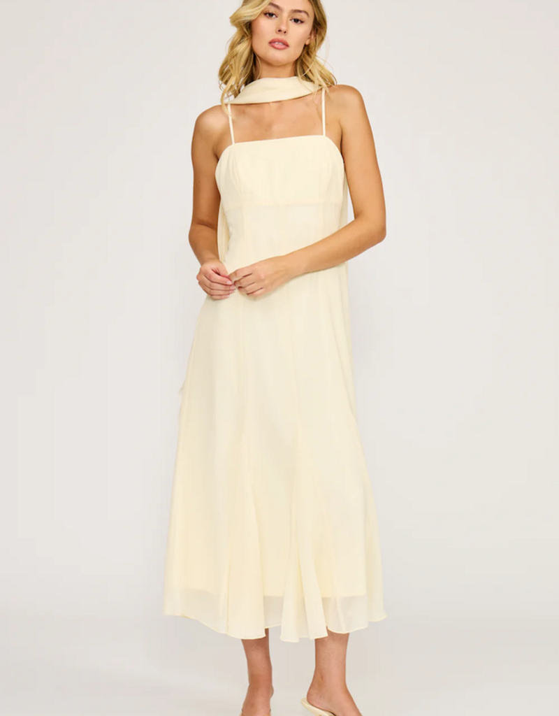 Lucy Paris Sable Scarf Dress in Light Butter Yellow