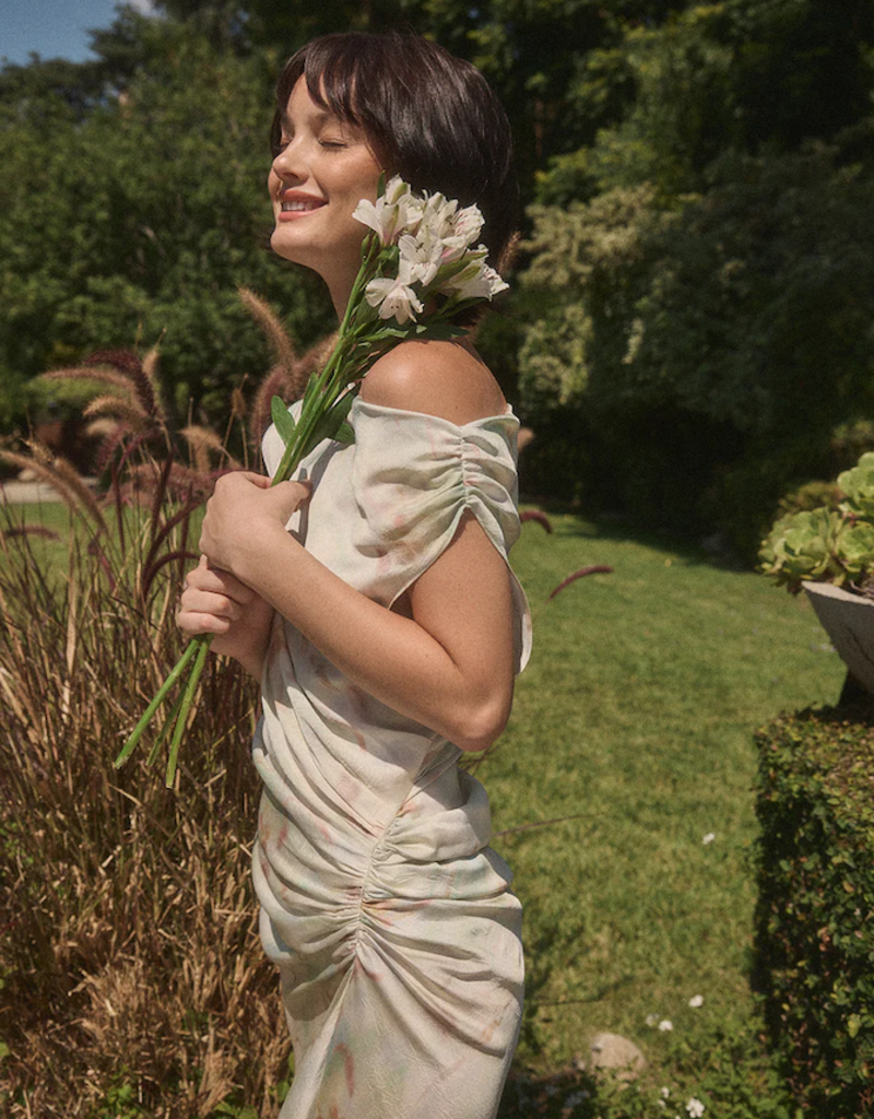 Lucy Paris Arta Gathered Dress in Floral Sage