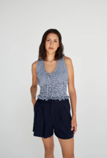 Daily Story Alix 100% Organic Cotton Top in Navy Gingham