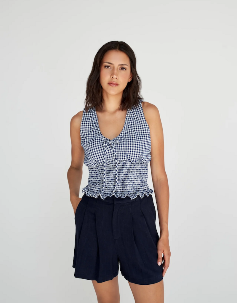 Daily Story Alix 100% Organic Cotton Top in Navy Gingham