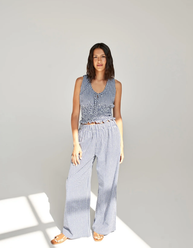 Daily Story Alix 100% Organic Cotton Top in Navy Gingham