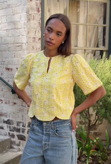 Adelyn Rae Eleanor Scallop Floral Embroidery Top in Light Yellow