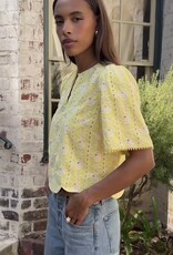 Adelyn Rae Eleanor Scallop Floral Embroidery Top in Light Yellow