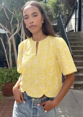 Adelyn Rae Eleanor Scallop Floral Embroidery Top