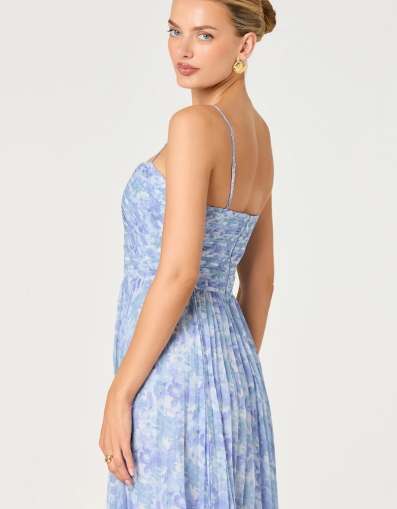 ASTR Bayley Floral Pleated Midi Dress in Blue