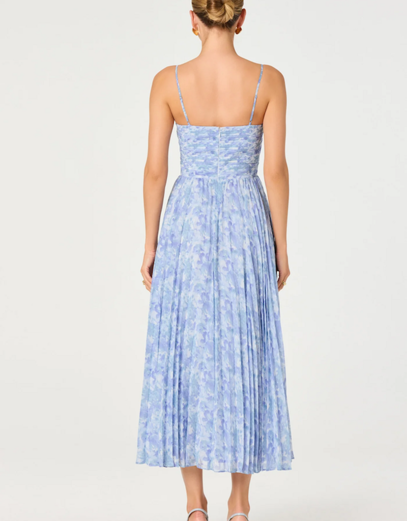 ASTR Bayley Floral Pleated Midi Dress in Blue